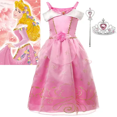 Girls Princess Aurora Fancy Dress Up Kids Costume Birthday Christmas Party Gift • £13.99