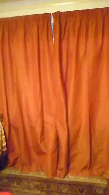 Pair Bespoke Burnt Orange Taffeta Shot Fabric Curtains 90 Dx (76 W Each Curtain) • £150