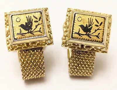 Lovely Vintage Gold Tone Wrap Around Damascene Bird Cufflinks -watch Strap Style • £12