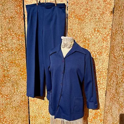 Vintage 70s Blue Leisure Suit M/L Coord Set • $49