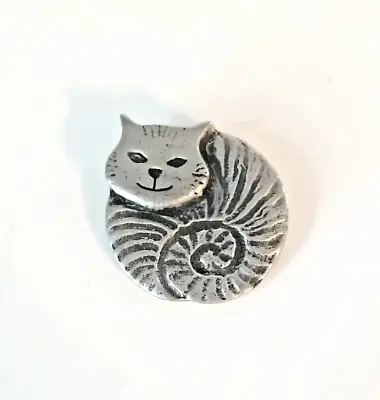 Vintage Pewter 1  Curled Up Cat Necklace Pendant Signed Charm St. Justin • $21.99
