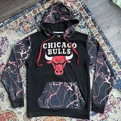 Vintage NBA Chicago Bulls Lightning Thunder Black Red Basketball Hoodie - Size M • $24