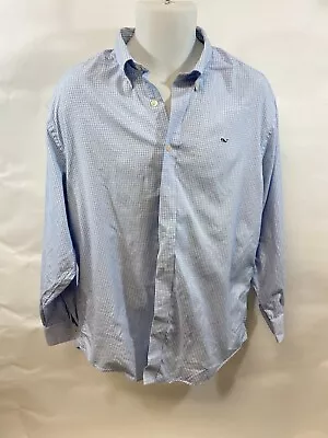 Vineyard Vines Men's Button Down Whale Shirt Size Large Blue Plaid Long Sleeve • $19.99