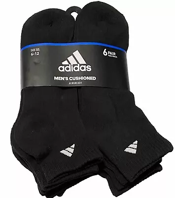 Adidas Men's Cushioned 6-Pairs Quarter Cut Socks   Black 1237 • $19.99