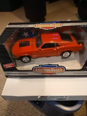 1/18 ERTL AMERICAN MUSCLE 1970 Ford Mustang Boss 429 Calypso Coral Metal Diecast • $39