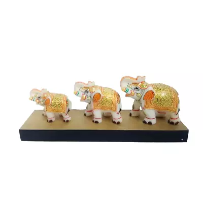 3-In-One Marble Hand Crafted Elephant Family With Black Base • $21.99