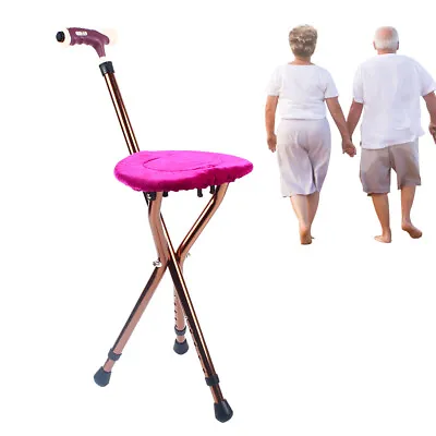 Folding Portable Walking Stick Seat Adjustable Aluminium Cane Chair Stool Senior • £35.15