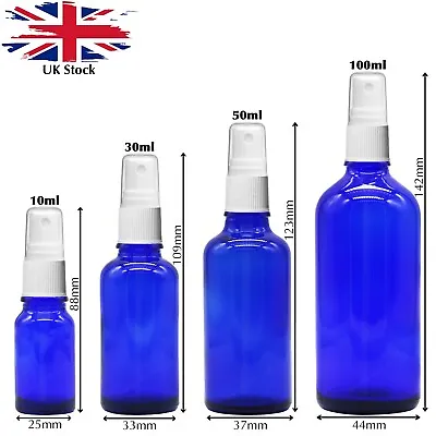 £3.37 • Buy WHITE Atomiser On BLUE GLASS Spray Bottle Mist Sprayer Essential Oil Perfume Etc