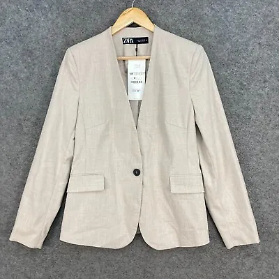 $34.95 • Buy Zara Womens Jacket Size US 6 AU 10 Beige Long Sleeve Button V-neck 18511