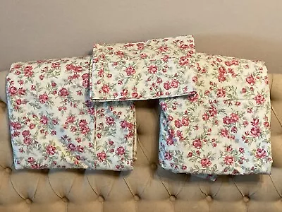 Eddie Bauer Home Floral Rose Cottage Twin Sheet Set 100% Cotton Pink Ivory 3 Pc • $38