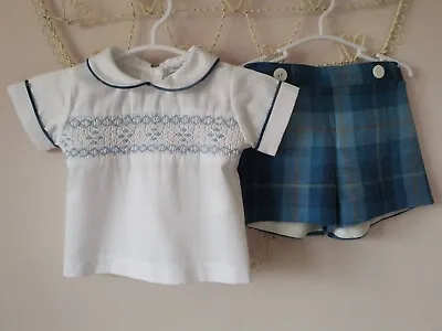 Lallie London Baby Boys' Shirt And Tartan Shorts Set Age 6 Months • £9.99