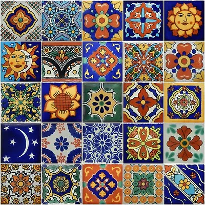 25 Mexican Talavera TILES 2x2 Clay Handmade Folk Art Mosaic Handpainted • $41.49