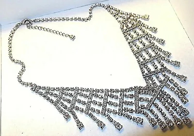 Martine Wester Vintage Style Multi Row Drop Necklace Clear Swarovski Crystals • £34