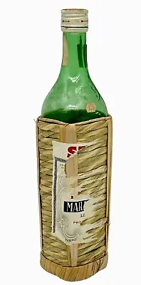 Vintage STOCK EMPTY Green Glass Liquor Bottle Rattan/Wicker Wrap Italy READ L@@K • $17.99