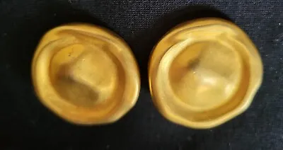 Vintage Signed Maxine Denker Brushed Gold Clip Earrings  1 1/4  Couture Designer • $28