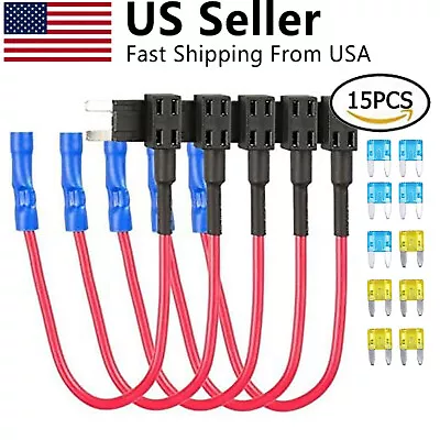 15PCS Fuse TAP Adapter Kit 12V 15 Amp 20Amp Car Add-a-circuit Mini ATM APM Blade • $6.87