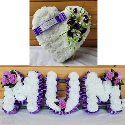 Funeral Flowers MUM HEART Artificial Tribute Wreath Silk Memorial Package • £70