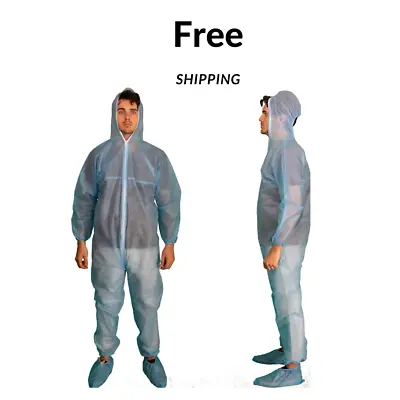 7 PACK Cleaning SMS Disposable Coveralls Blue Hazmat Suit With Hood Elastic • $24.99