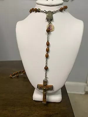 Vintage Genuine Coco Wood Bead Lourdes Rosary Metal/Wood Crucifix Italy • £17.37