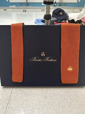 Brooks Brothers LOGO 2.75” Solid Orange Knit Sock Tie Square End Silk NEW Rare • $44.99