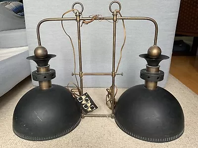 VTG MCM Brass Majestic #4501 (Tag Attached)  Dual Pendant Lamp Fixture  Plugs • $299