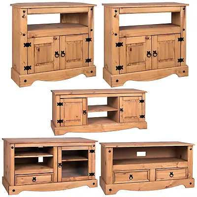 Corona TV Unit Entertainment Cabinet Display Storage Stand Solid Waxed Pine • £76.95