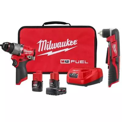 Milwaukee Drill/Driver Kit 1/2  + Right Angle Drill 3/8  12V Li-Ion Brushless • $303.11