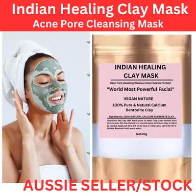 Indian Healing Clay Mask Powder Detoxify Cleanse Brighten Face Skin Mud Mask 20g • $4.99