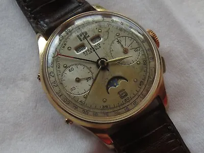 Steelco Chronograph Triple Date & Moon Phase Mens Wristwatch Gold Filled Case • $2500