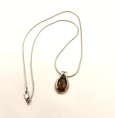 KBN Kabana 925 Sterling Silver Oval Smoky Quartz Necklace Pendant With Chain • $25