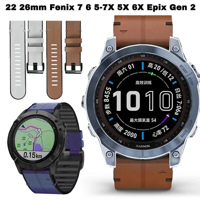 For Garmin Fenix 3HR 5 5X 6 6X Pro 7 7X Solar QuickFit Leather Watch Band Strap • $7.99