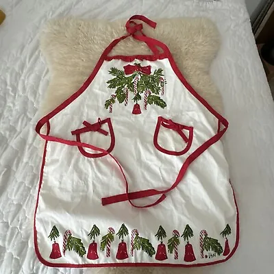 Vtg. MCM Vera Neumann Apron 100% Cotton Candy Cane & Bells& Christmas Tree • $34.99