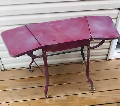 Vtg TYPEWRITER STAND Wrap Around Style  DROP LEAF TABLE MCM WOOD WHEELS • $92.79