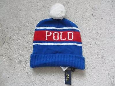 POLO RALPH LAUREN USA Wool Knit Pom Pom Mens Beanie Skull Ski Hat Blue Color NEW • $34.49