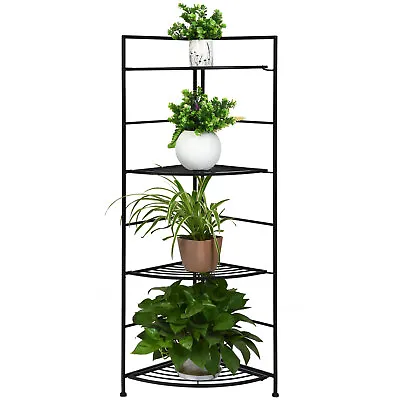 £35.99 • Buy Folding Corner Plant Stand 4 Tier Metal Storage Shelf Flower Display Rack