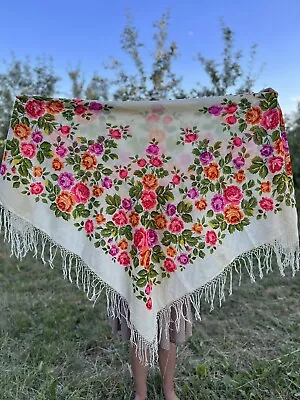 Ukrainian Large Scarf With Tassels. Scarf With Flowers Vintage Traditional Gift • $72