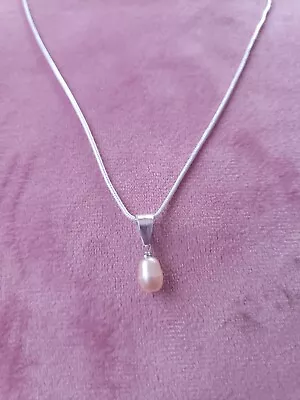 925 Sterling Silver Tear Drop Freshwater Pearl Pendant Necklace 50 Cm   • $14.45