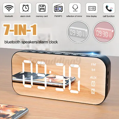 $16.78 • Buy 7in1 Bluetooth LED Alarm Clock Mirror Digital Wireless Speaker MP3 FM Radio 