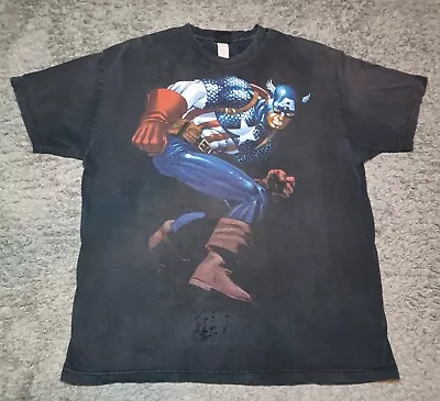 Vintage Marvel Mad Engine Captain America Graphic T-Shirt XL Mens Black 90s Y2K • $39.99