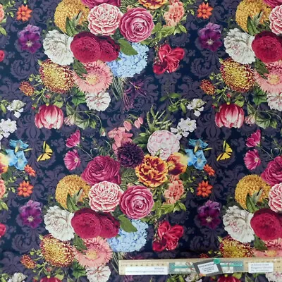 Patchwork Quilting Sewing Fabric Butterfly Bouquet Black 50x55cm FQ • $8.75