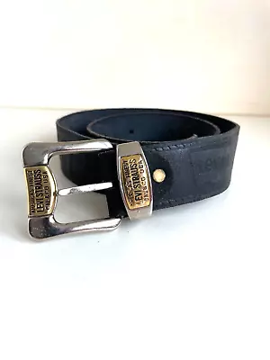 Levis 501 Black Leather Logo Silver & Gold Buckle Fasten Belt Size S/m 26-32 In • £30