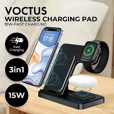 Voctus Wireless Charger 15W Fast Charging Station Pad Apple Watch IPhone AirPods • $44.45
