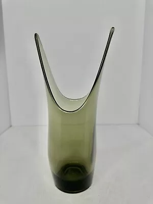 Vintage MCM Early Viking Glass Charcoal Split Vase 11” Swung Vase Stunning • $99.99