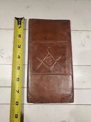 Rare Antique Masonic Leather Wallet Trifold 8  • $45