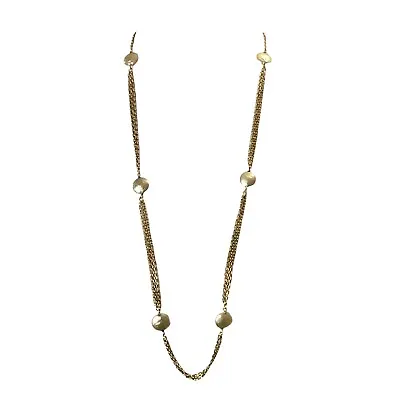 Anne Klein Vintage AK Faux Button Pearl Gold Tone Chain 36in Rope Necklace • $14.84