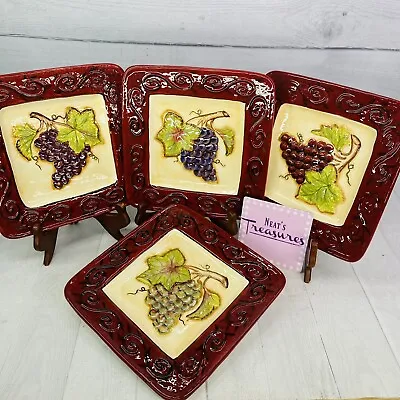 Certified International TUSCAN WINERY Kate Mcrostie Grapes Sqaure Plate Set 4 • $50.99