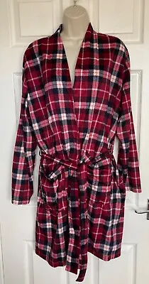 NEW M&S Ladies Red Mix Fleece Checked Dressing Gown Size M • £13