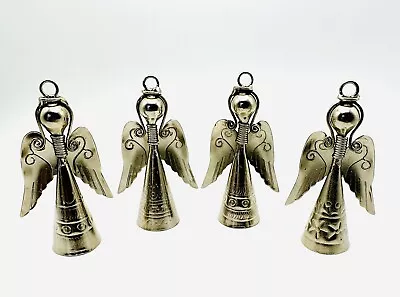 Lot Of 4 Vintage Angel Bell Metal Etched Floral Ornaments 3.5  Beautiful Sound • $19.95
