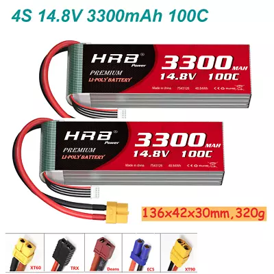 2x HRB 4S 14.8V 3300mAh 100C Lipo Battery For RC Helicopter Truck Drone Boat Car • $81.68