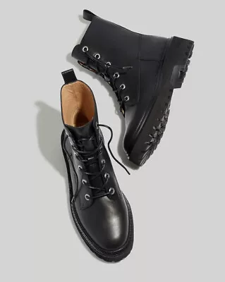 Madewell The Rayna Lace-Up Boot In Leather Black Size 8.5 $198 NG667 • $72.50